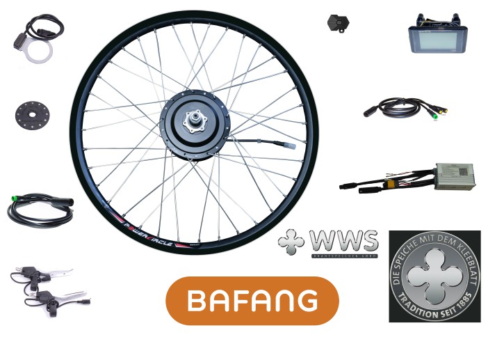 BAFANG 250W 36V 28" DISC Hinterrad für Kassette 8/9/10 RWD Kit IP65 C961 G020 WWS V2A silber eingespeicht Lichtanschluss E-Bike Umbausatz Nabenmotor 