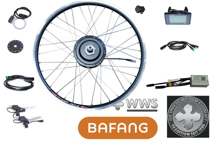 BAFANG 250W 36V 27,5" 650B Hinterrad für Kassette 8/9/10 RWD Kit IP65 C961 G020 WWS V2A silber eingespeicht Lichtanschluss E-Bike Umbausatz Nabenmotor