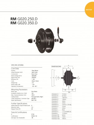 BAFANG 250W 36V Hinterrad Motor 6/7 RWD IP65 RM.G020 silber E-Bike Nabenmotor 