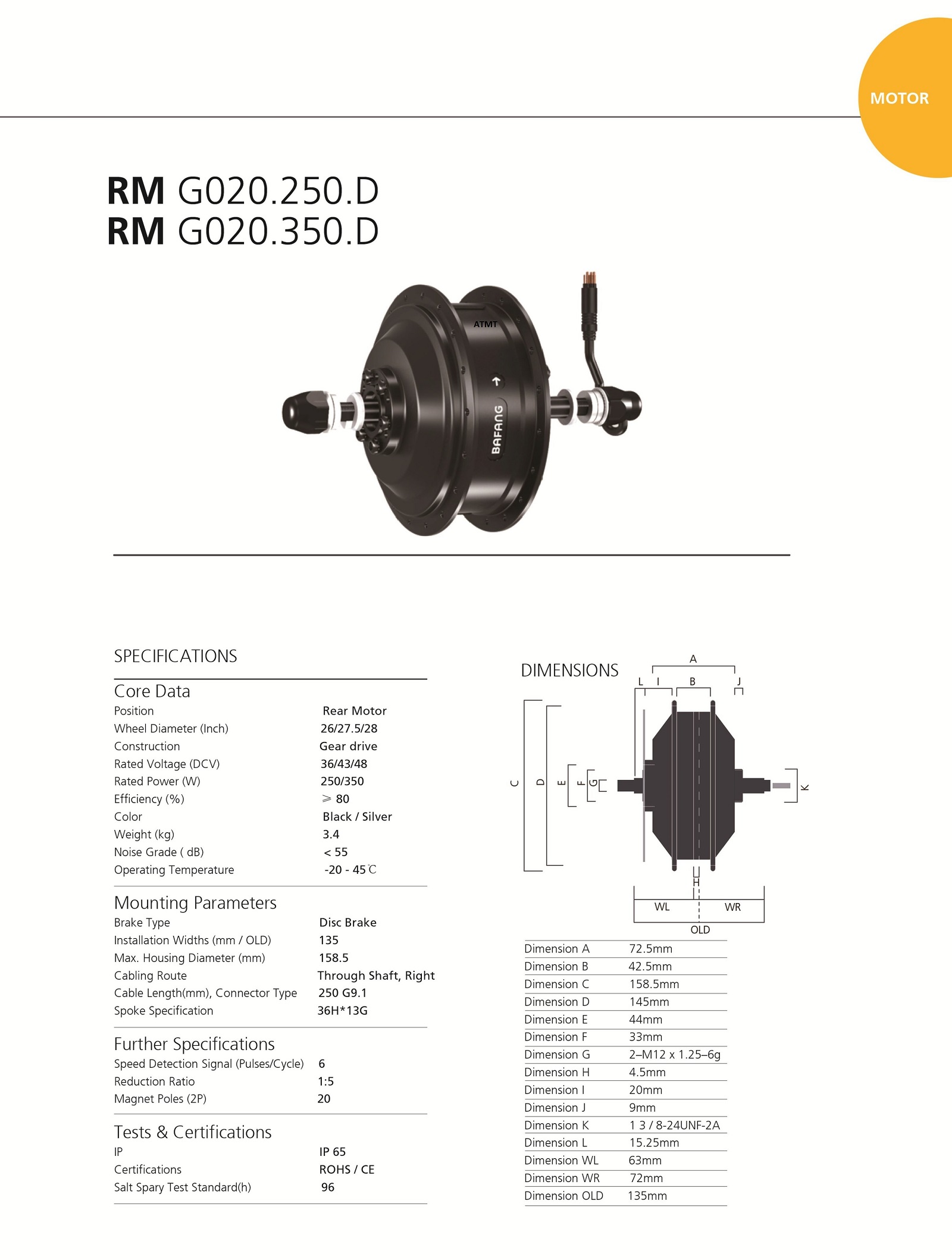 E-Bike conversion Kit 8FUN BAFANG hub motor RWD25036C961-BLK 250W BAFANG